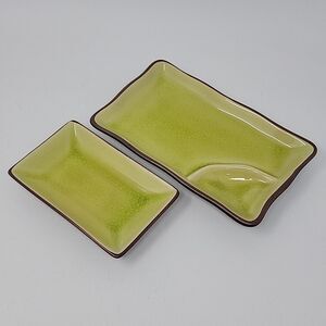 Green & Black Rectangular Sushi Serving Dish Plate Tray Individual Set
